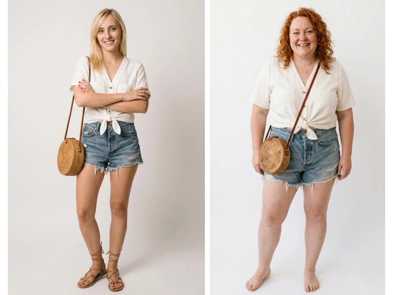 Diverse AI-generated models wearing the same garment created inside the WordPress media library