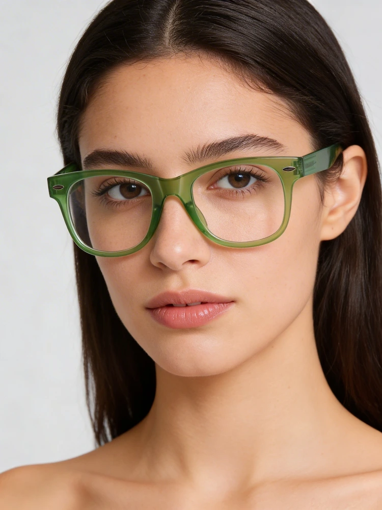 AI fashion model wearing glasses