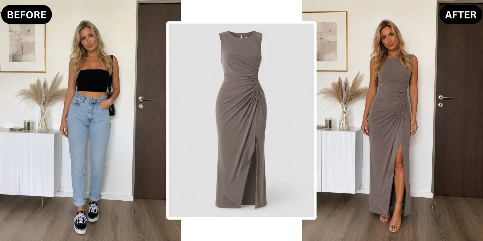 Before and after: the seller's own model dressed in a new garment by AI
