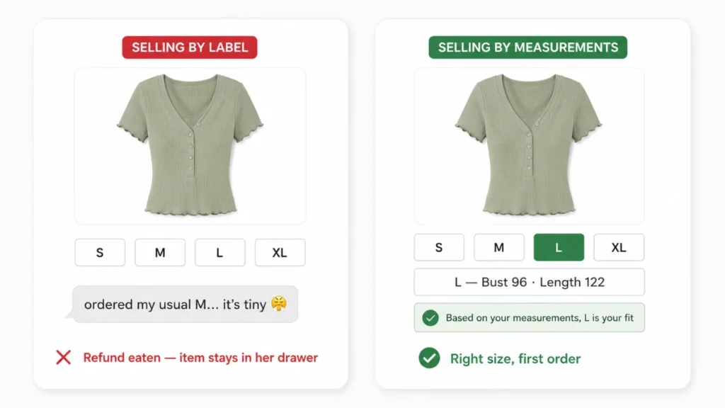 Benefit of showing real item measurements versus only displaying manufacturer label